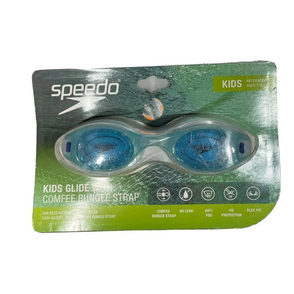 Speedo Kids Glide With Comfee Bungee Strap Age 3-8 Baby Blue Cobalt Anti Fog NEW - Picture 1 of 2